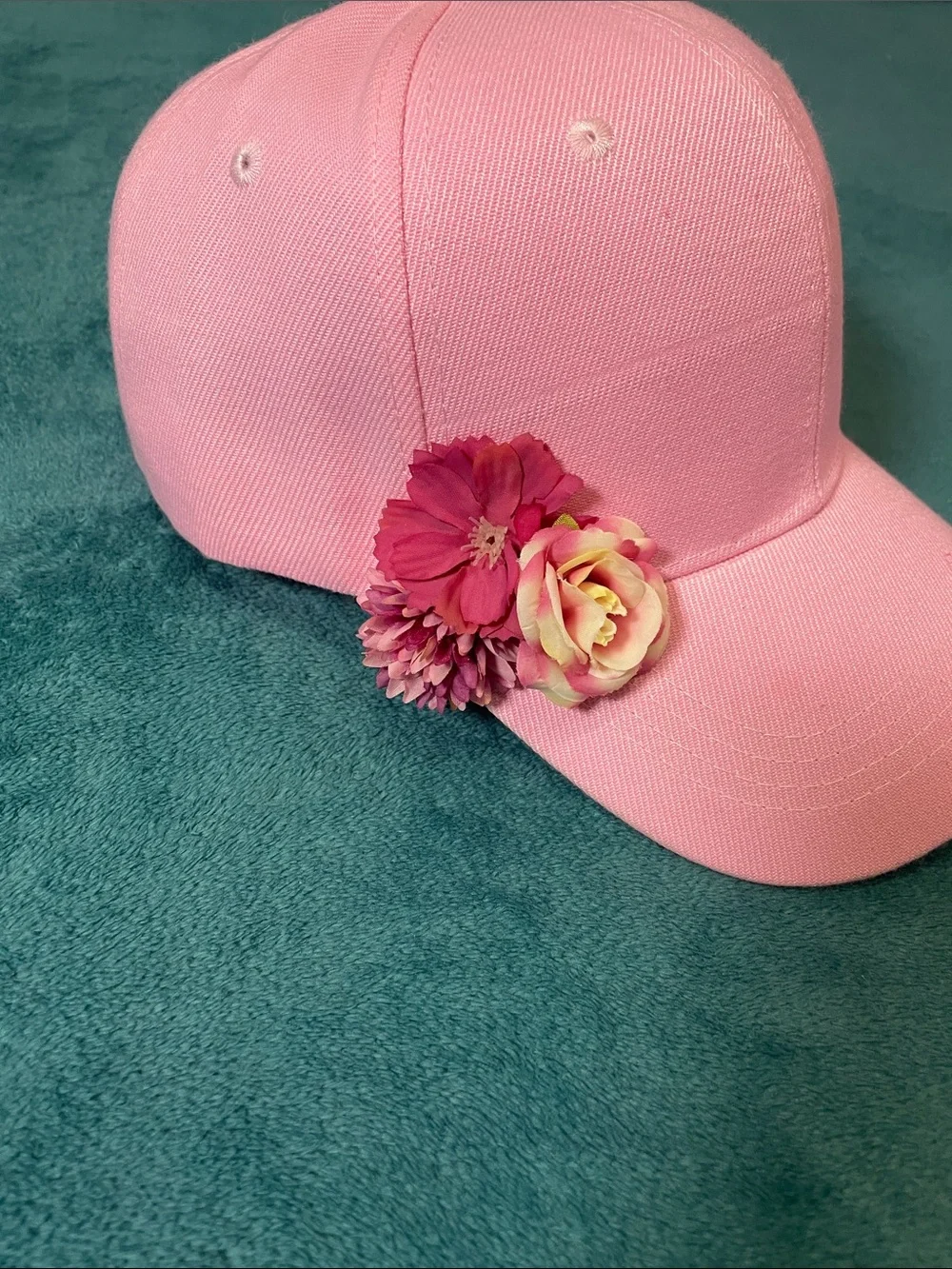 Chic Pink Floral Flower Basic Causal Embellished New Adjustable Baseball Cap